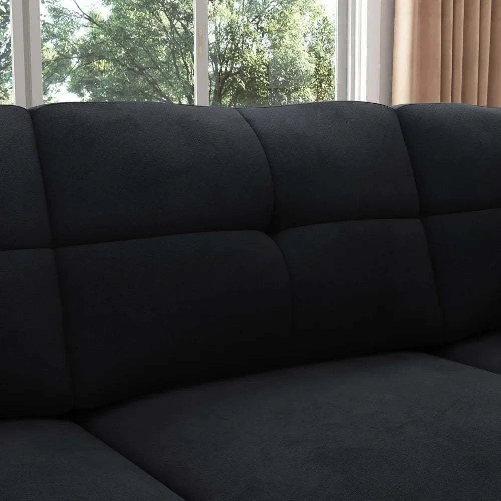 Convertible L-Shaped Velvet Black Sectional Sofa - Reversible Couch foElevate your living room with this versatile L-Shaped Sofa, designed to blend modern minimalism with traditional comfort. With its sponge filling and durable wooden Shop All I WantShop All I Want-Shaped Velvet Black Sectional Sofa - Reversible Couch