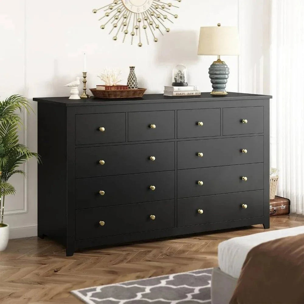 Modern white dresser Shop All I Want Bedroom Dresser with 10 Drawers, Wood with Smooth Metal Rails, White, This sleek, modern bedroom dresser offers both style and storage, with 10 spacious drawers designed for easy organization. Made from wood with smooth metal rails, itShop All I WantShop All I WantSmooth Metal Rails, White, 52
