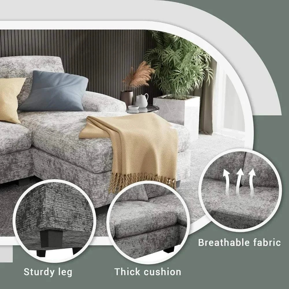 Convertible U-Shaped Sectional Sofa with Double Chaise & Memory Foam -Transform your living room with the Convertible U-Shaped Sectional Sofa, designed for ultimate comfort and versatility. This 4-seat grey fabric sofa features double Shop All I WantShop All I Want-Shaped Sectional Sofa