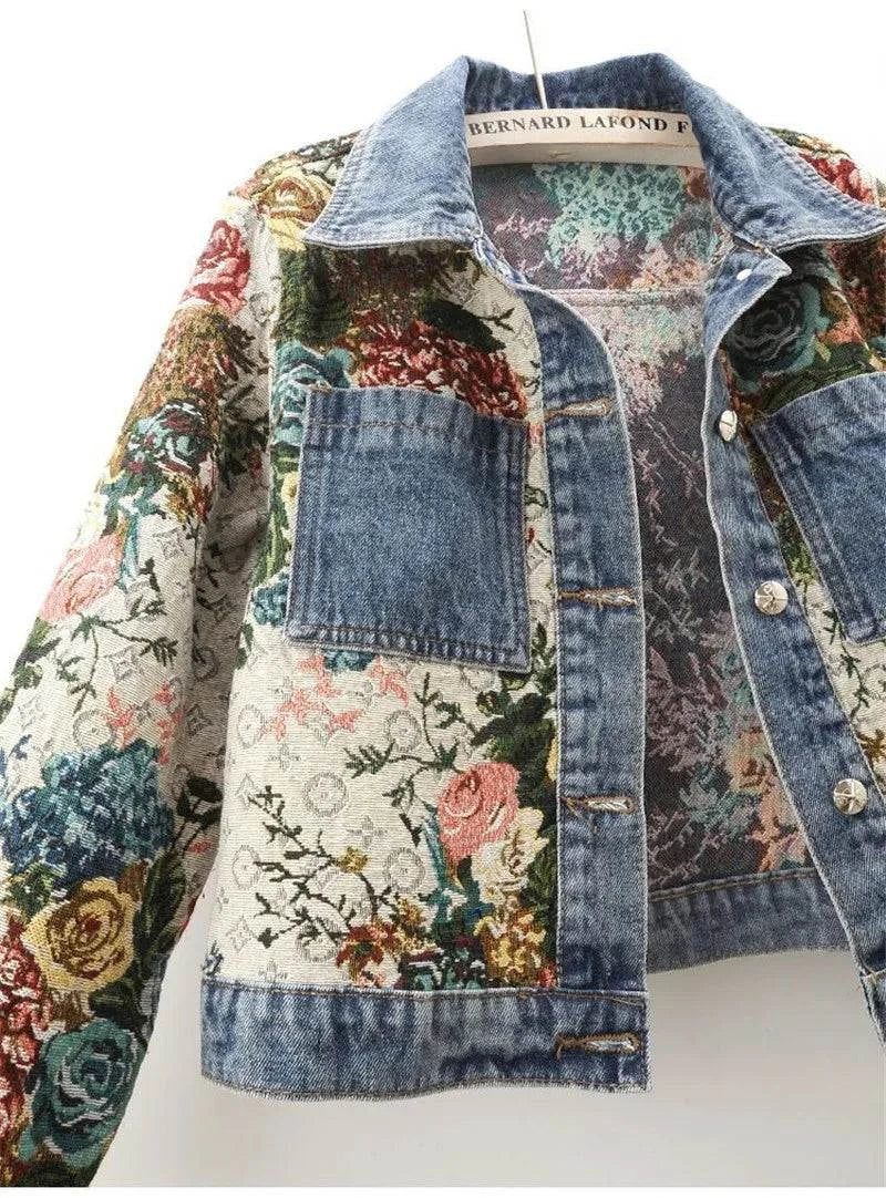 Short Denim Jacket for Women | Loose Patchwork Vintage Coat 🌼Upgrade your style with this short denim jacket for women, ideal for spring and autumn wear. This fashionable outerwear features a unique printing design with a loosShop All I WantShop All I WantLoose Patchwork Vintage Coat 🌼