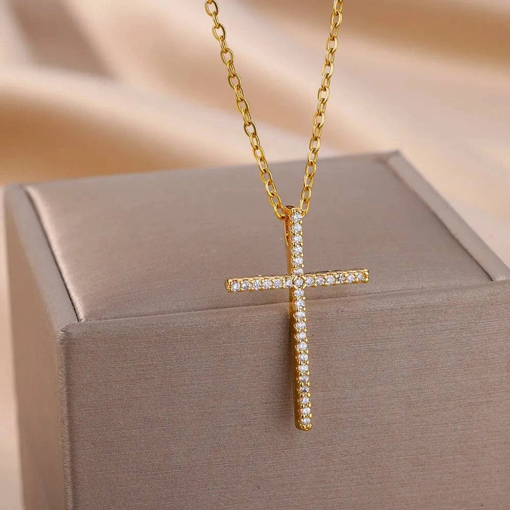 Gold-Plated Zircon Cross Necklace ๐โ๏ธSHOP ALL I WANTShop All I WantGold-Plated Zircon Cross Necklace