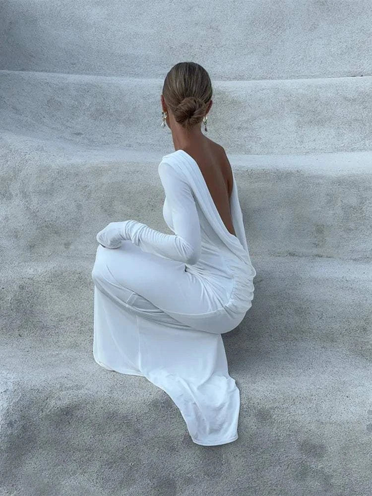 Chic Backless White Slim Fit Dress for Women - Elegant Pleated EveningMake a statement in this Chic Backless White Slim Fit Dress, the perfect choice for elegant evenings and special occasions. Featuring a flattering slim fit, this dreShop All I WantShop All I WantChic Backless White Slim Fit Dress