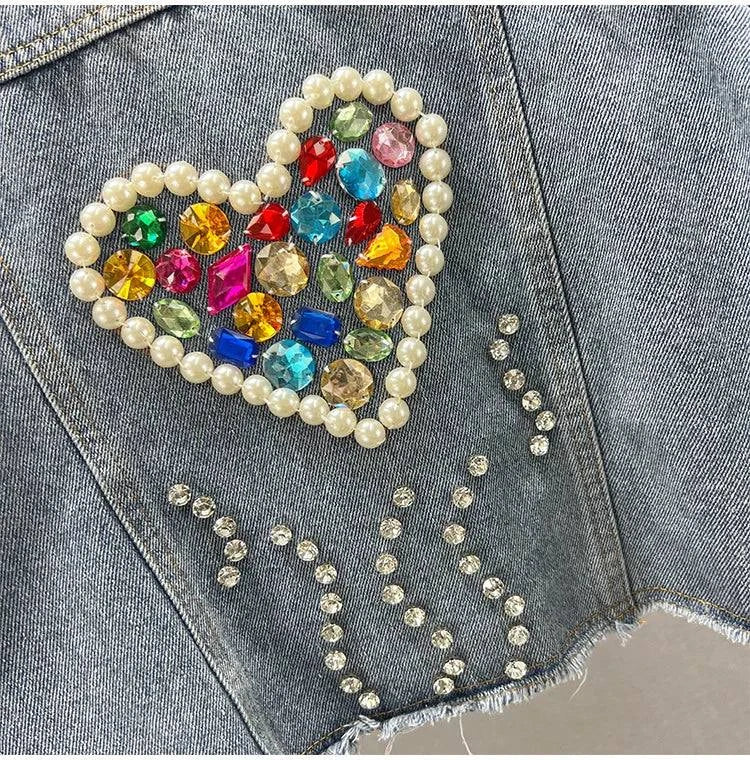 Colorful Diamond Denim Jacket: Trendy Tassel & Rivet Style! ✨This eye-catching jacket features vibrant diamond embellishments and stylish tassels, perfect for making a bold fashion statement. With long sleeves and a comfortablShop All I WantShop All I WantColorful Diamond