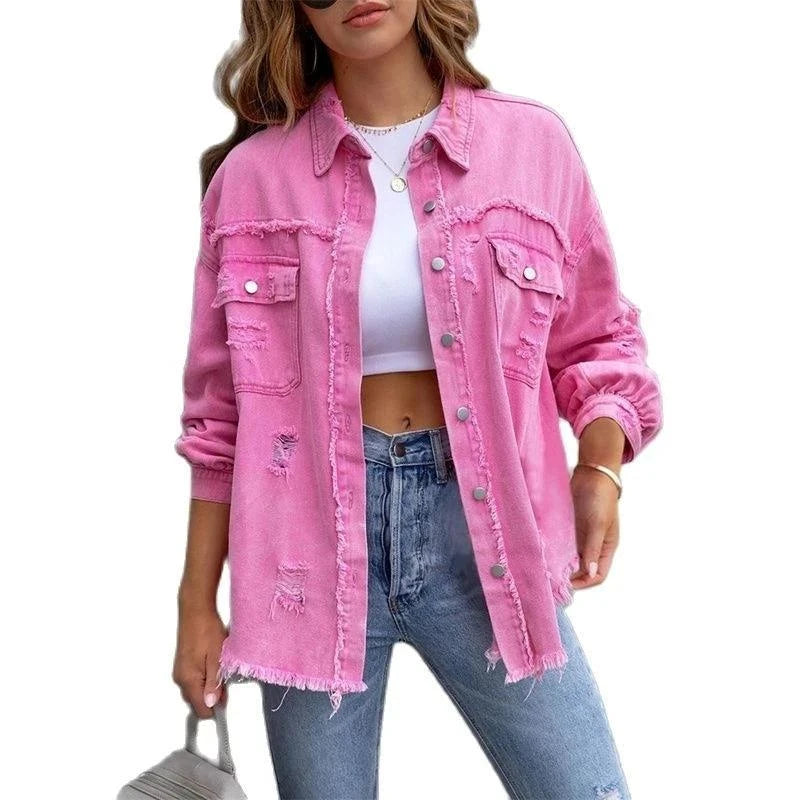 Raw-Edges Denim Jacket | Casual Women’s Outerwear for Spring & Autumn Step out in style with this 2025 women’s raw-edges denim jacket, perfect for spring and autumn. Featuring a trendy shirt-style design with unique holes, this casual Shop All I WantShop All I WantRaw-Edges Denim Jacket