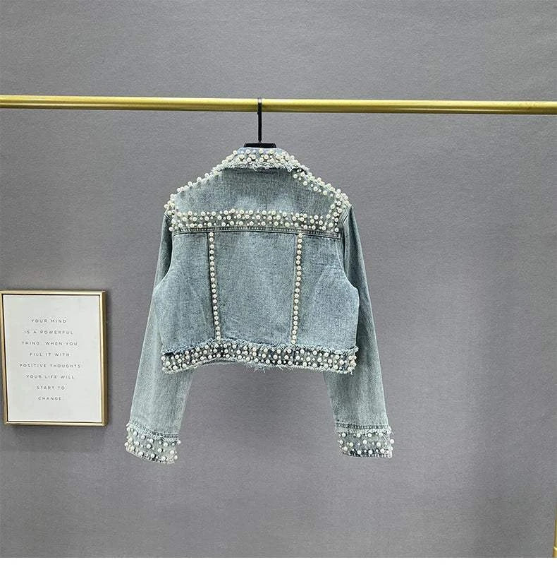 Women's Denim Coat Full Pearls & Beaded Crystal Long Sleeve Jacket 💎Shine in style with our women's denim coat adorned with stunning pearls and intricate beaded crystal embellishments. This long-sleeve jacket blends classic denim witShop All I WantShop All I WantDenim Coat Full Pearls & Beaded Crystal Long Sleeve Jacket 💎