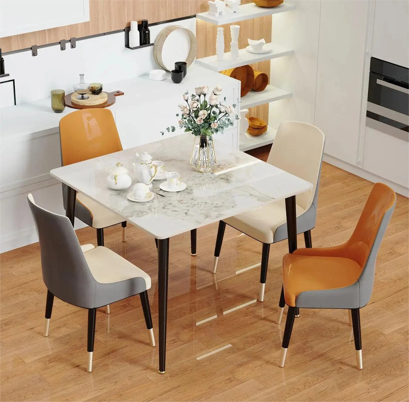 Compact Square Marble Dining Table with Metal Legs | Modern Kitchen FuElevate your dining experience with this Compact Square Marble Dining Table featuring sleek metal legs for a minimalist, modern look. Designed to comfortably seat 4-Shop All I WantShop All I WantCompact Square Marble Dining Table