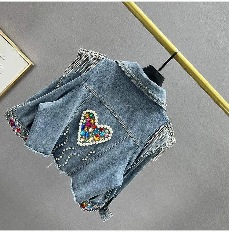 Colorful Diamond Denim Jacket: Trendy Tassel & Rivet Style! ✨This eye-catching jacket features vibrant diamond embellishments and stylish tassels, perfect for making a bold fashion statement. With long sleeves and a comfortablShop All I WantShop All I WantColorful Diamond