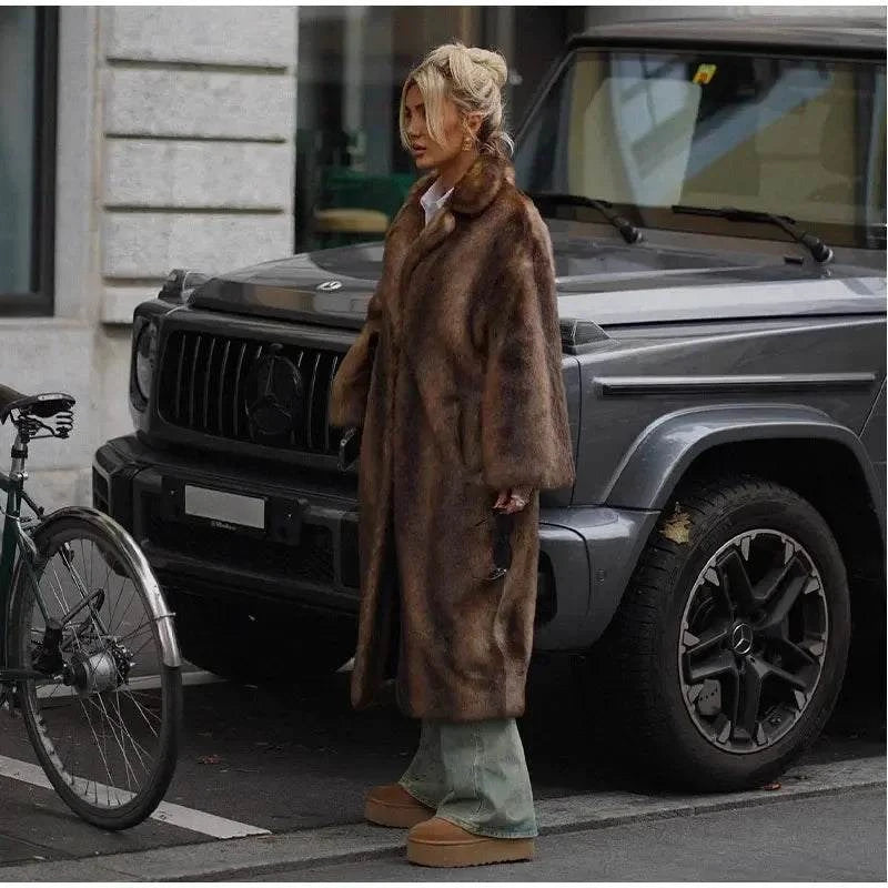 Women’s Dark Brown Faux Fur Overcoat: Plush & Warm Trench! ❄️🧥Stay cozy and stylish this winter with our women's dark brown faux fur long overcoat. This single-breasted fleece trench coat combines luxury and warmth, featuring aShop All I WantShop All I WantWomen’s Dark