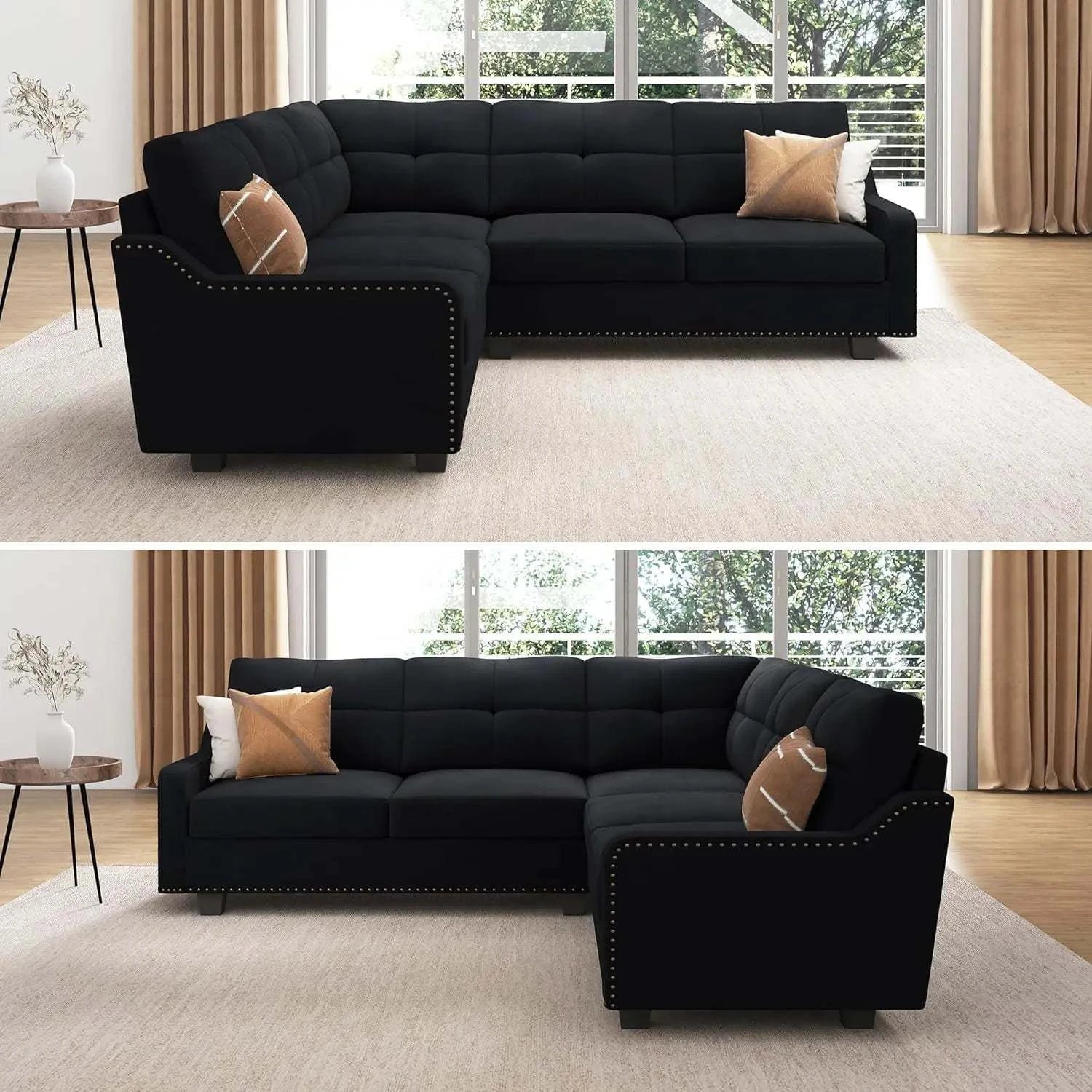 Convertible L-Shaped Velvet Black Sectional Sofa - Reversible Couch foElevate your living room with this versatile L-Shaped Sofa, designed to blend modern minimalism with traditional comfort. With its sponge filling and durable wooden Shop All I WantShop All I Want-Shaped Velvet Black Sectional Sofa - Reversible Couch