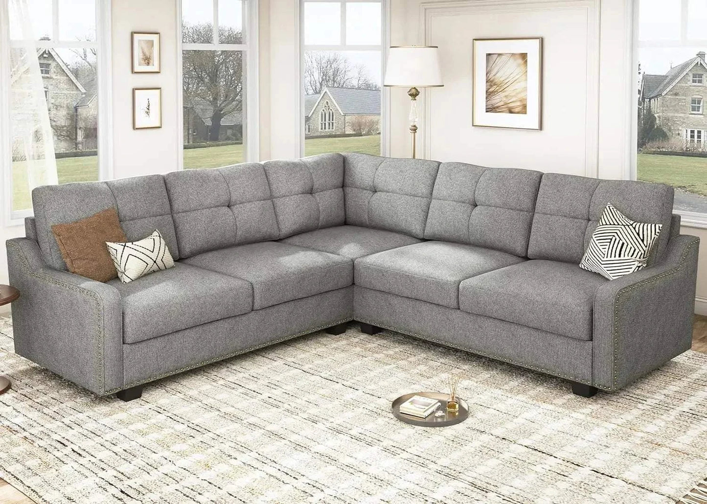 Convertible L-Shaped Velvet Black Sectional Sofa - Reversible Couch foElevate your living room with this versatile L-Shaped Sofa, designed to blend modern minimalism with traditional comfort. With its sponge filling and durable wooden Shop All I WantShop All I Want-Shaped Velvet Black Sectional Sofa - Reversible Couch