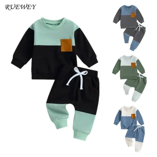 👶  Color Pant Set – Spring/Autumn Long Sleeve Sweatshirt & Bottoms ClDress your little one in style with the RUEWEY Baby Boy Contrast Color Pant Set. Perfect for spring and autumn, this set includes a cozy long-sleeve sweatshirt and mShop All I WantShop All I Wantlong sleeve sweatshirt & bottoms