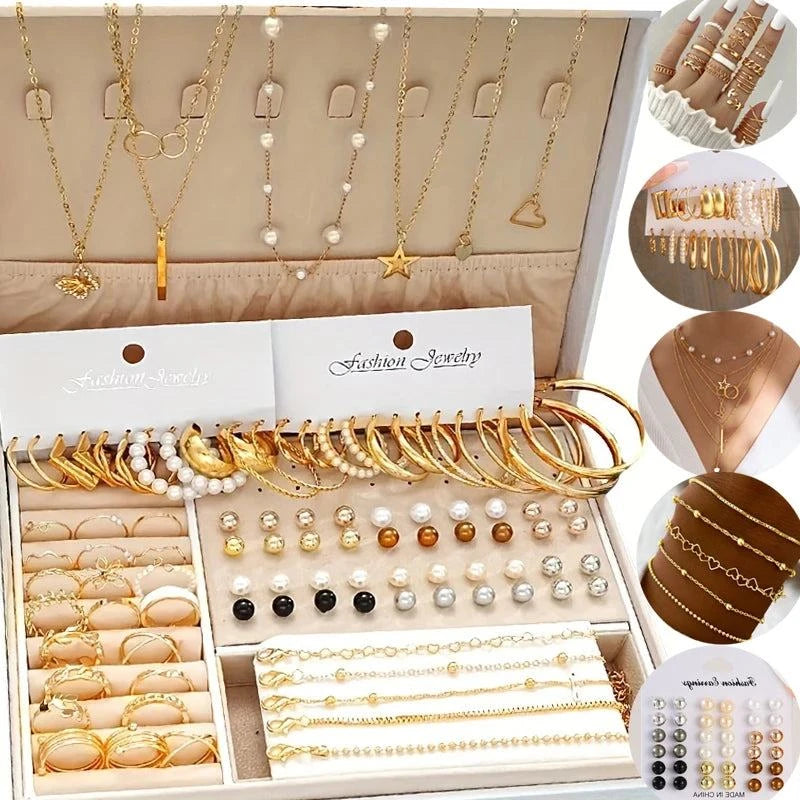 91 Pcs Fashion Metal Jewelry Set | Wide Face Earrings, Necklace & BracMake a bold statement with this 91 Pcs fashion metal jewelry set, featuring wide face earrings, a stunning necklace, and a chic bracelet. Designed for daily wear, thShop All I WantShop All I Want91 Pcs Fashion Metal Jewelry Set