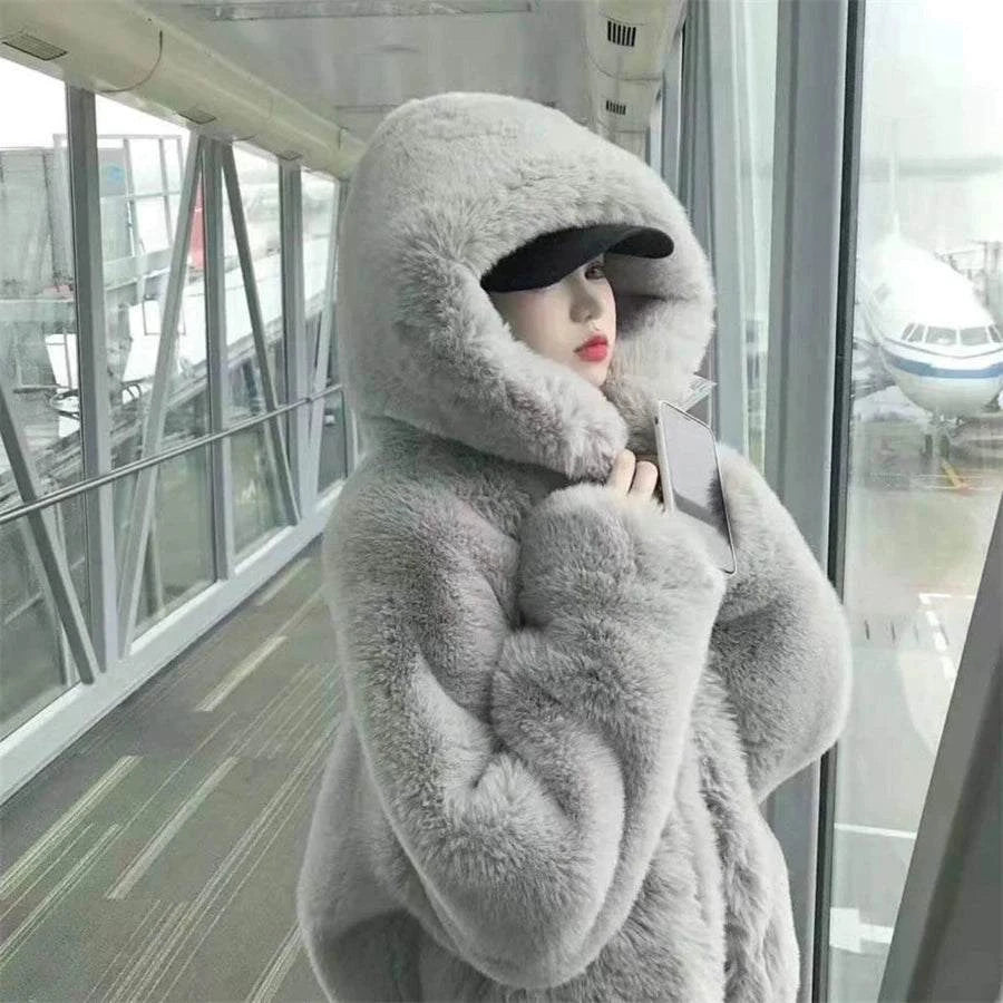 Hooded Faux Rabbit Fur Jacket – Loose Thicken Plush Coat for Women, LuStay cozy and stylish this winter with our Hooded Warm Loose Faux Rabbit Fur Jacket. Designed for ultimate comfort, this thicken plush coat features a luxurious fauxShop All I WantShop All I WantHooded Faux Rabbit Fur Jacket – Loose Thicken Plush Coat