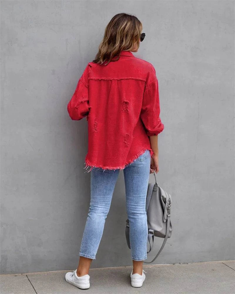 Raw-Edges Denim Jacket | Casual Women’s Outerwear for Spring & Autumn Step out in style with this 2025 women’s raw-edges denim jacket, perfect for spring and autumn. Featuring a trendy shirt-style design with unique holes, this casual Shop All I WantShop All I WantRaw-Edges Denim Jacket