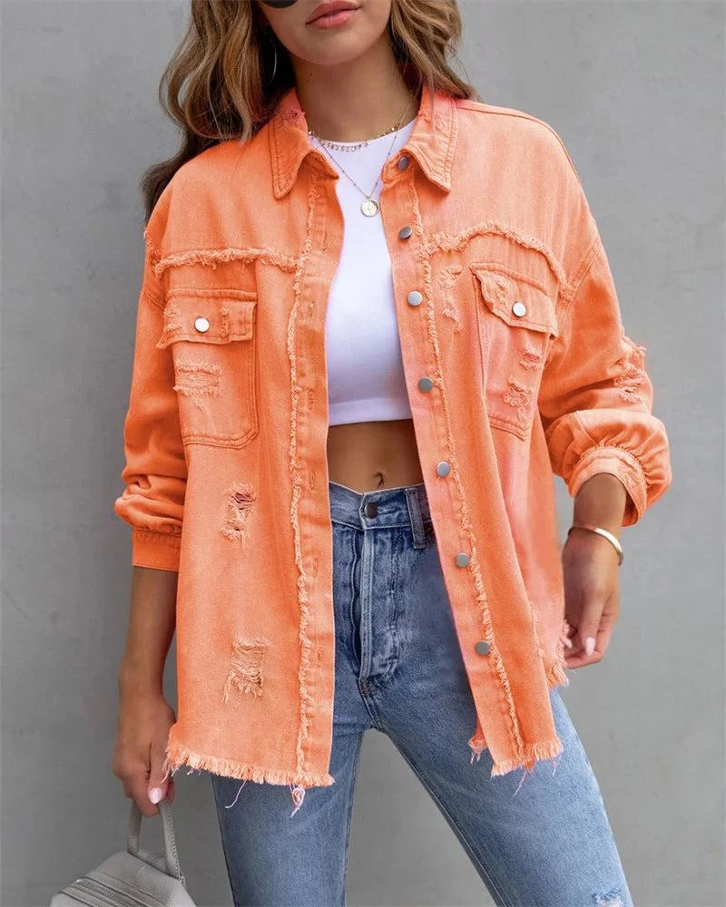 Raw-Edges Denim Jacket | Casual Women’s Outerwear for Spring & Autumn Step out in style with this 2025 women’s raw-edges denim jacket, perfect for spring and autumn. Featuring a trendy shirt-style design with unique holes, this casual Shop All I WantShop All I WantRaw-Edges Denim Jacket