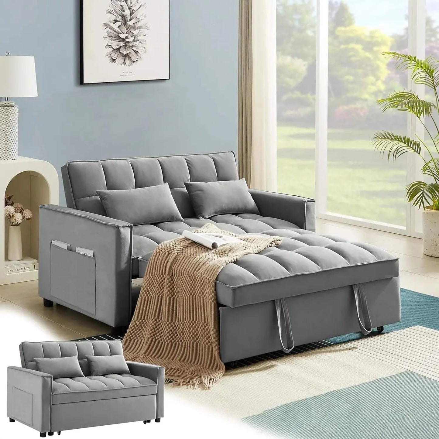 Shop All I Want Convertible Sofa Bed with USB Ports: Relax & Recharge 🛋️ | 55” ModernUpgrade your living space with the Convertible Sofa Bed that combines comfort, functionality, and modern style. This 55" velvet sofa bed features an adjustable backrShop All I WantShop All I Want55” Modern Velvet, Adjustable Backrest