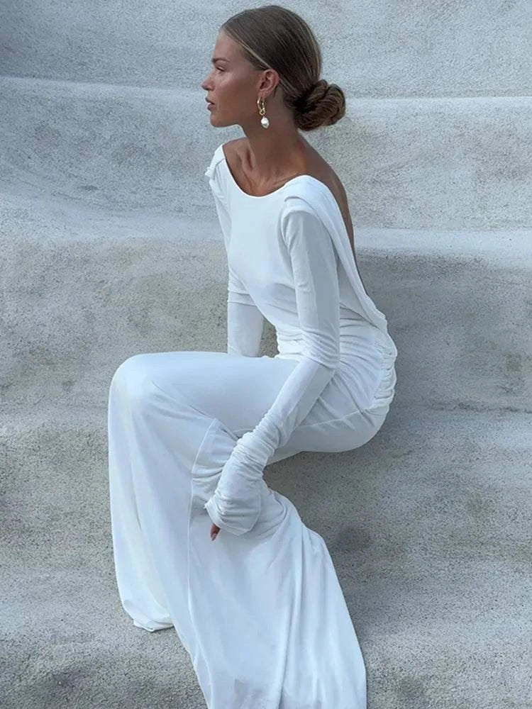 Chic Backless White Slim Fit Dress for Women - Elegant Pleated EveningMake a statement in this Chic Backless White Slim Fit Dress, the perfect choice for elegant evenings and special occasions. Featuring a flattering slim fit, this dreShop All I WantShop All I WantChic Backless White Slim Fit Dress