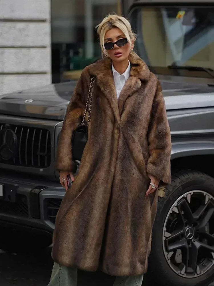Women’s Dark Brown Faux Fur Overcoat: Plush & Warm Trench! ❄️🧥Stay cozy and stylish this winter with our women's dark brown faux fur long overcoat. This single-breasted fleece trench coat combines luxury and warmth, featuring aShop All I WantShop All I WantWomen’s Dark