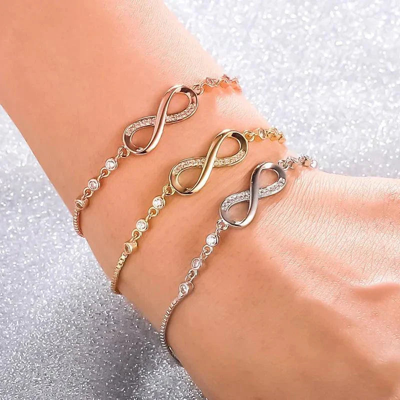 Shop All I Want Fashion Crystal Infinity Bracelet – Adjustable CZ Charm, Endless Love,Add a touch of elegance to any outfit with this Fashion Crystal Infinity Bracelet. Featuring a stunning CZ charm and an adjustable design, it's a perfect summer acceShop All I WantShop All I Wantfashion crystal infinity bracelet – elegant cz charm accessory