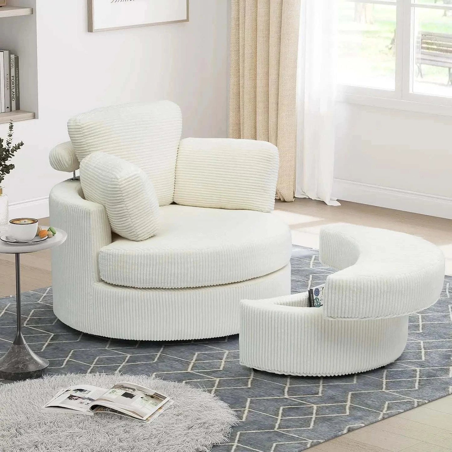 Cozy Round Reading Swivel Accent Chair โ With Ottoman & Pillow ๐๏ธElevate your living space with the Cozy Round Reading Swivel Accent Chair โ With Ottoman & Pillow ๐๏ธ Designed for both comfort and style, this chair features a Shop All I WantShop All I WantCorduroy Swivel Accent Chair โ