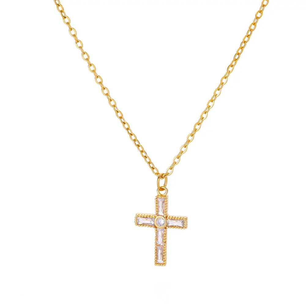 Gold-Plated Zircon Cross Necklace ๐โ๏ธSHOP ALL I WANTShop All I WantGold-Plated Zircon Cross Necklace