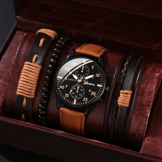 Men's Sports Watches Set | Luxury Quartz Wristwatch with Leather BraceElevate your style with this men's sports watches set, featuring a luxurious quartz wristwatch and a brown leather bracelet. This casual clock watch is perfect for bShop All I WantShop All I WantSports Watches Set