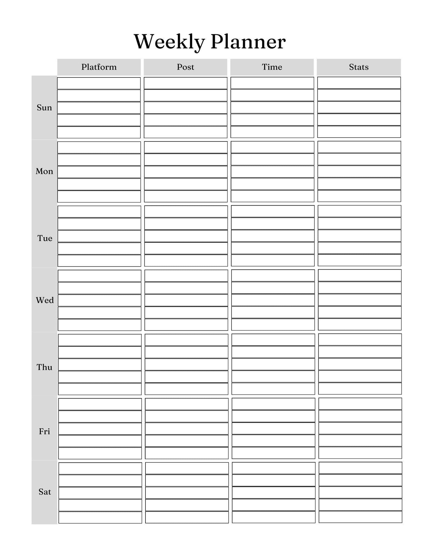 Social Media Monthly Post Planner -49 Pages