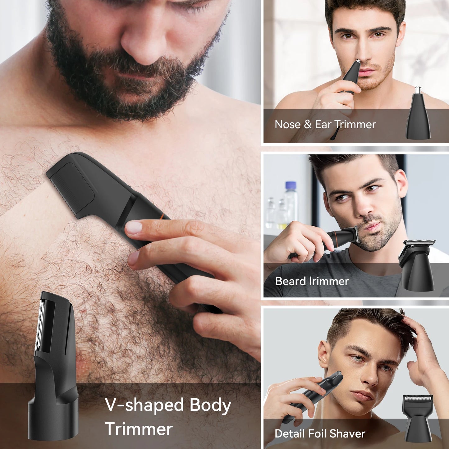 MAXGROOM 4 in 1 Body Hair Trimmer Kit for Men – Waterproof Electric Trimmer for Pubic, Nose, Beard & Body Hair ✂️💧