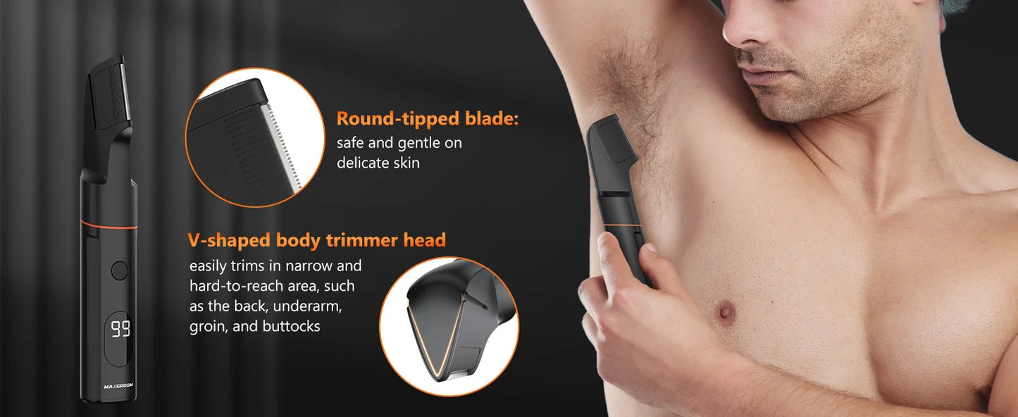 MAXGROOM 4 in 1 Body Hair Trimmer Kit for Men – Waterproof Electric Trimmer for Pubic, Nose, Beard & Body Hair ✂️💧