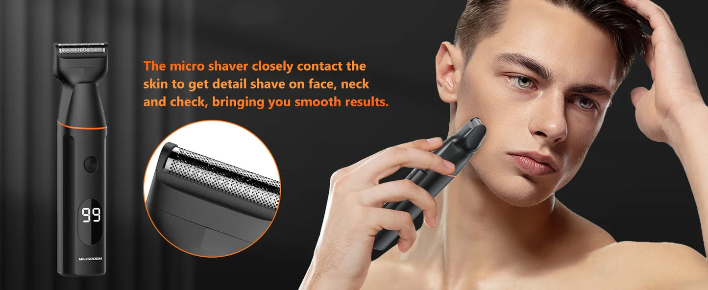 MAXGROOM 4 in 1 Body Hair Trimmer Kit for Men – Waterproof Electric Trimmer for Pubic, Nose, Beard & Body Hair ✂️💧