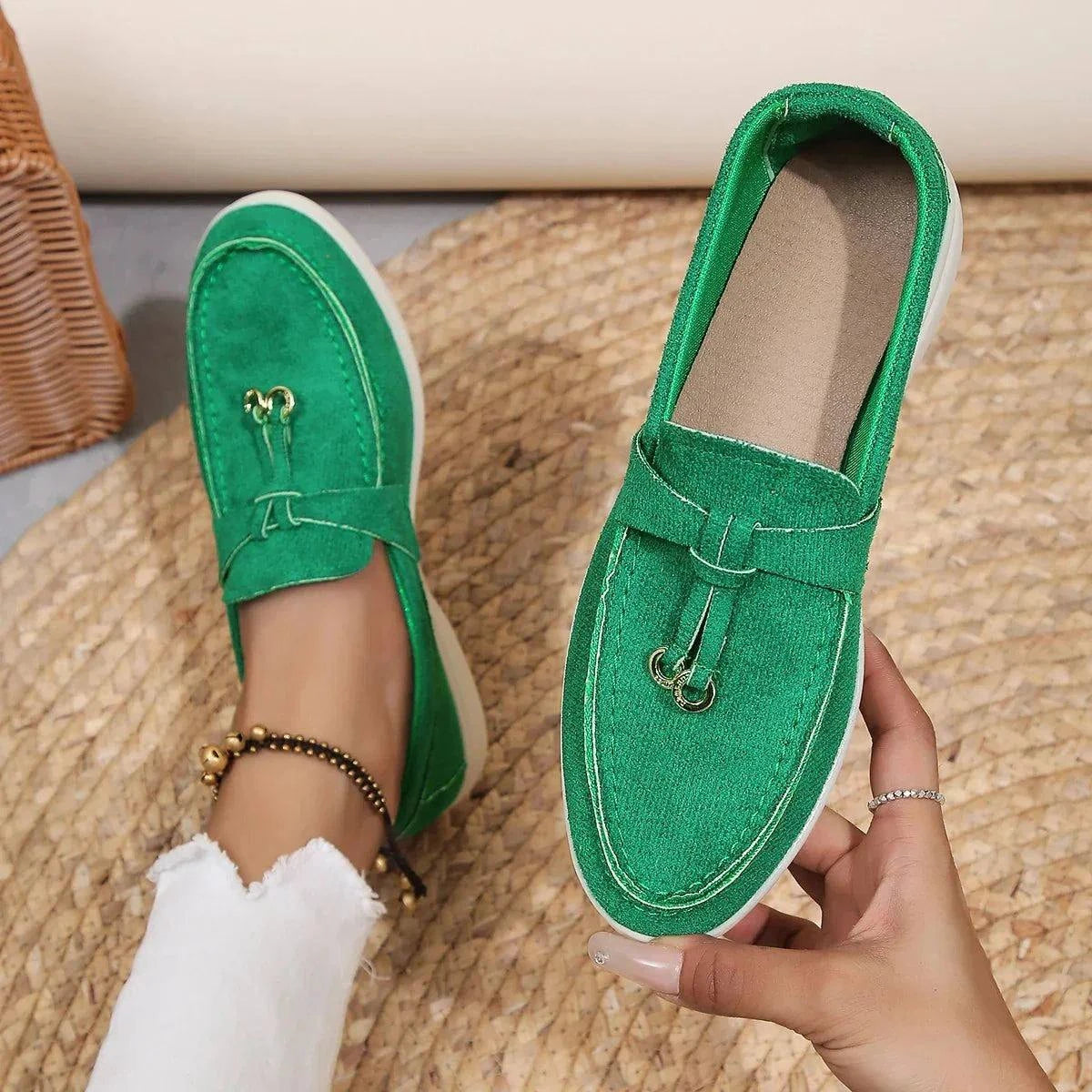 Shop All I Want green / 38 SHOP ALL I WANT Cozy Slip-On Leather Loafers