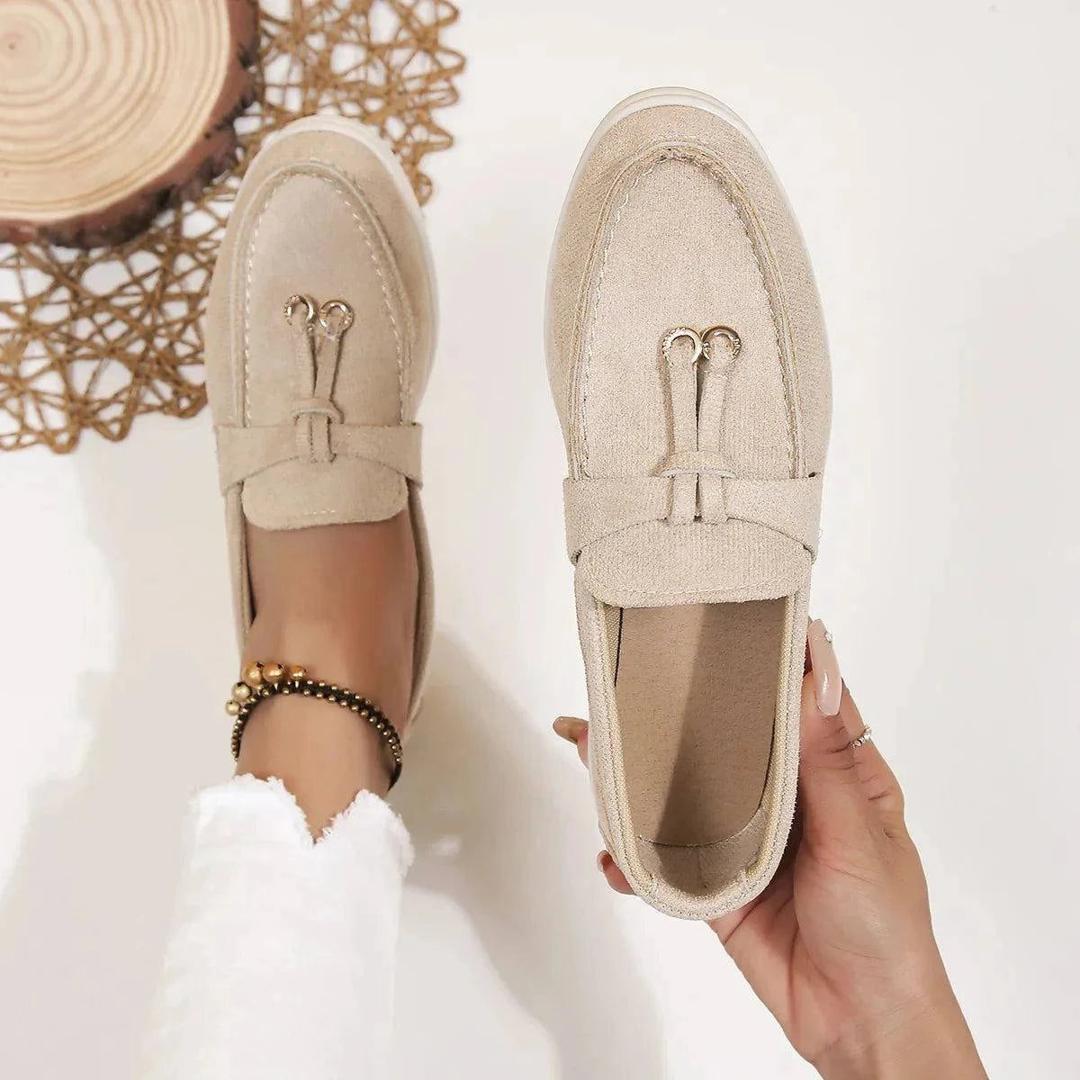 Shop All I Want Khaki / 42 SHOP ALL I WANT Cozy Slip-On Leather Loafers