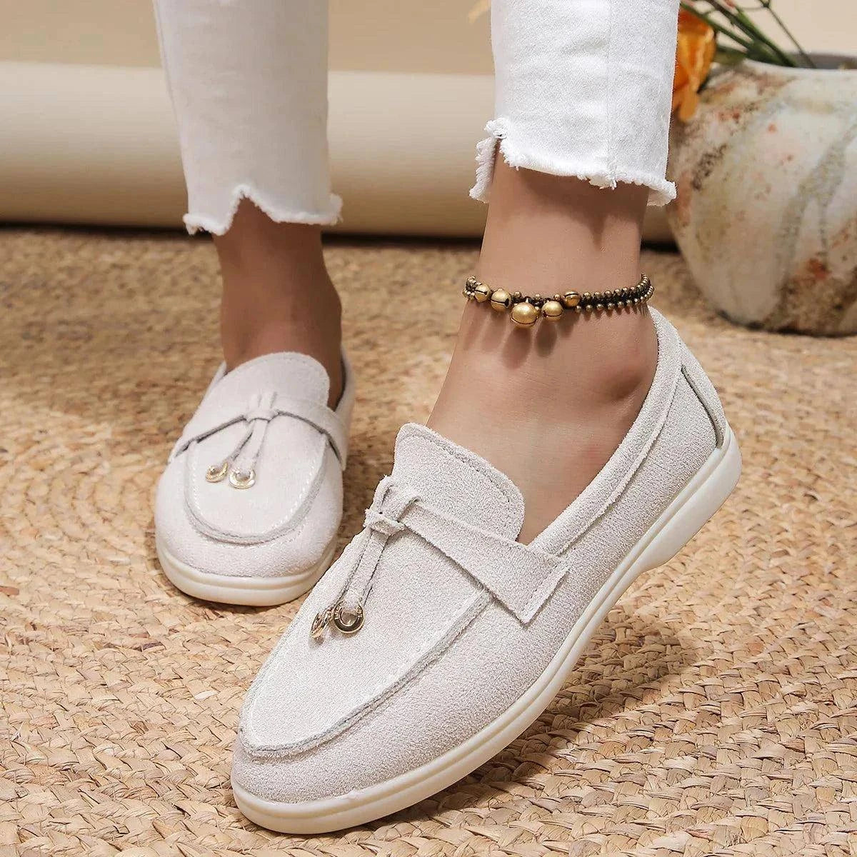 Shop All I Want Beige / 38 SHOP ALL I WANT Cozy Slip-On Leather Loafers