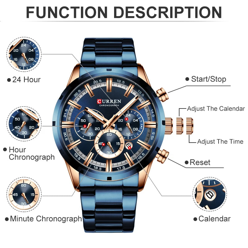 Men's Business Watch | Blue Dial Stainless Steel Waterproof Luxury ⌚