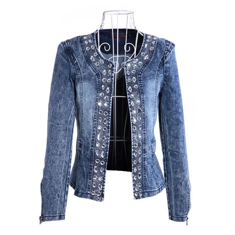 Denim Jacket with Sequins – Vintage Biker Style 🌟