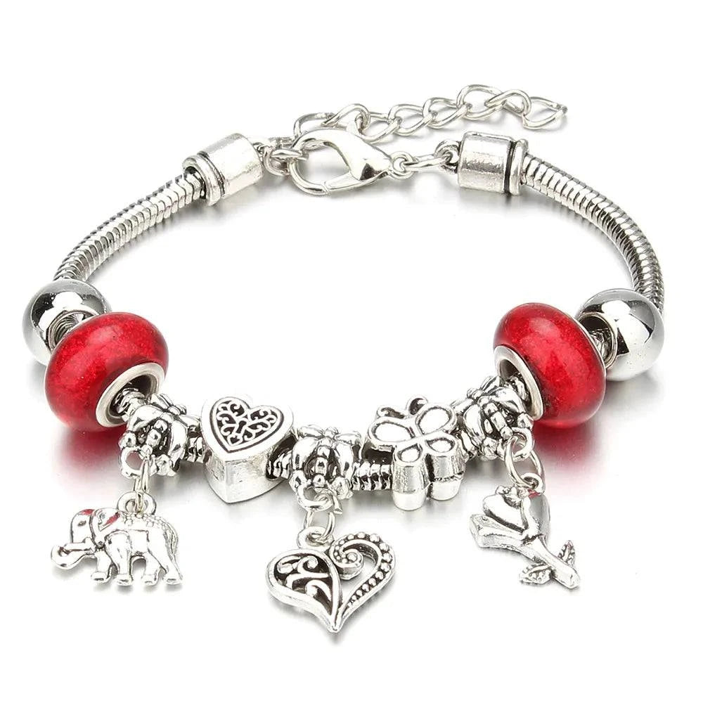 Shop All I Want 25 Shop All I Want 🐘 Antique Elephant Key Lock Bracelet – 6 Colors, Glass Beads & Bangle, DIY Jewelry Gift for Women 🎁