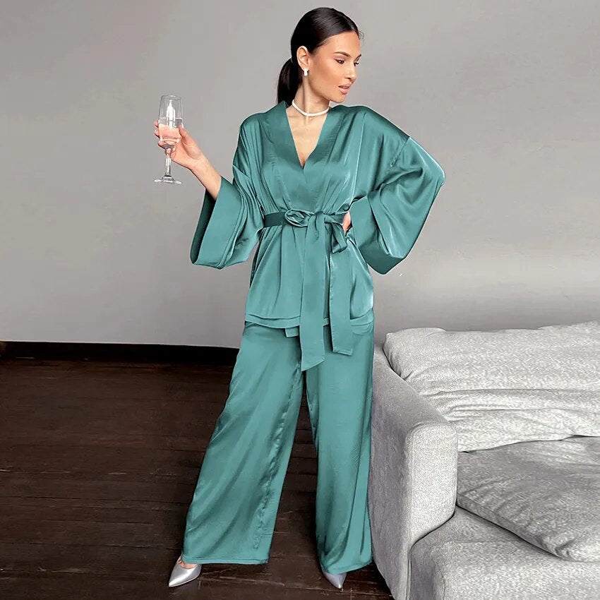 Shop All I Want Light Green / S SHOP ALL I WANT Comfortable 2-Piece Pajama Set: Smooth Silky Sleepwear 🌙