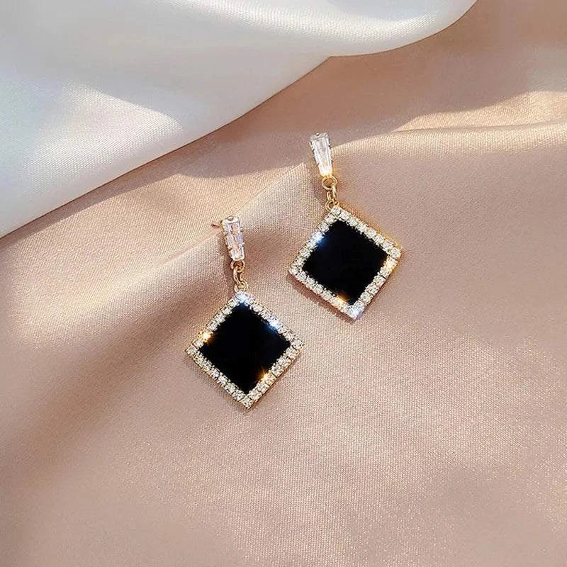 Shop All I Want e307fang SHOP ALL I WANT Hot Korean Black Rhinestone Earrings ⚫💎 #FashionVersatility