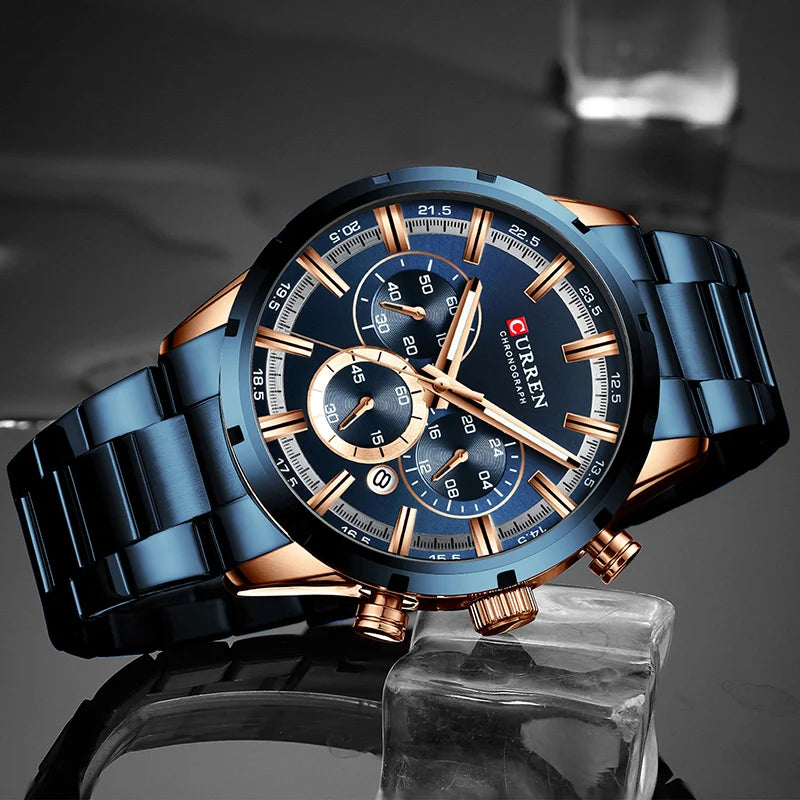 Men's Business Watch | Blue Dial Stainless Steel Waterproof Luxury ⌚