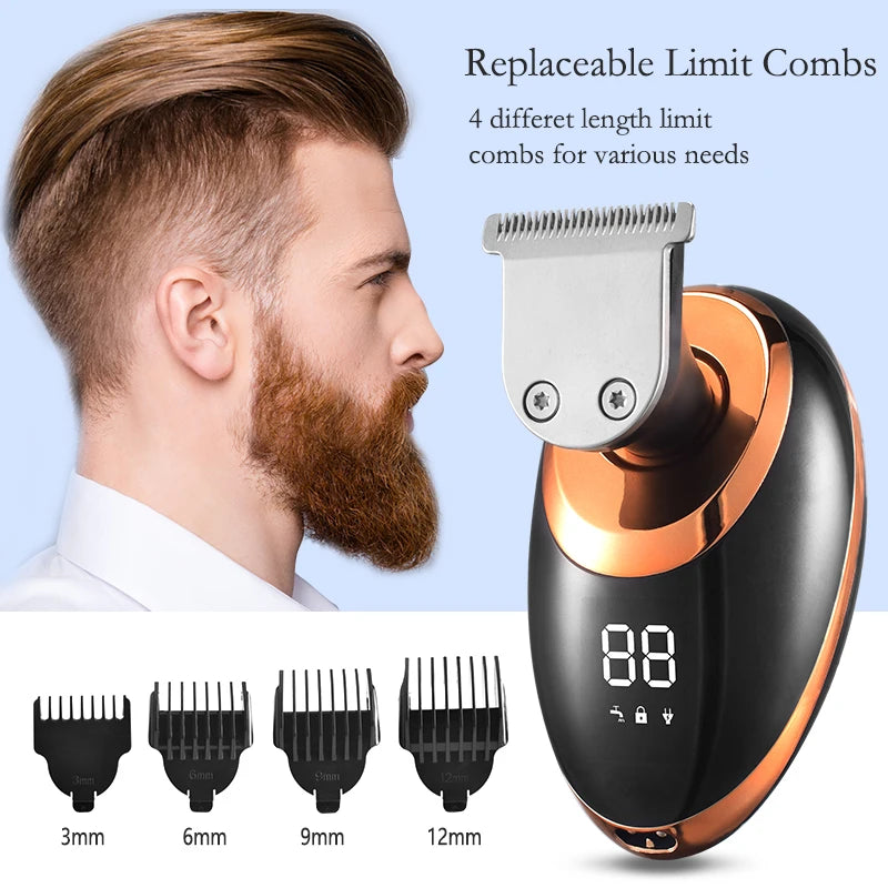 IPX7 Waterproof Electric Shaver – Rechargeable Beard Trimmer & Bald Head Shaving Machine with LCD Display 🧔⚡