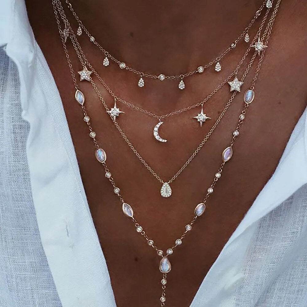 Shop All I Want NE-0458-2 SHOP ALL I WANT Vintage Crystal Star Moon Necklace 🌟🌙