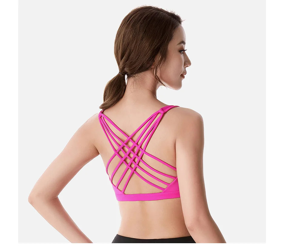 Push Up Sports Bra – Wirefree Padded Crisscross Crop Top for Gym & Yoga 💪✨