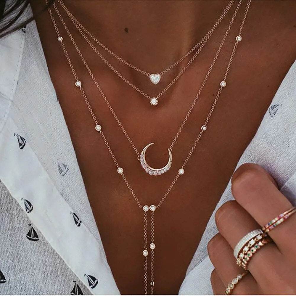 Shop All I Want NE-0458-4 SHOP ALL I WANT Vintage Crystal Star Moon Necklace 🌟🌙