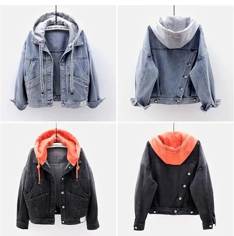 Hooded Denim Jacket | Loose Button-Up Jean Coat for Women 🌼