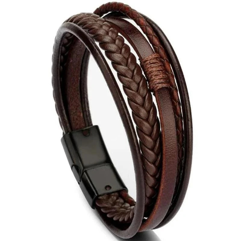 Shop All I Want A7004-Brown SHOP ALL I WANT Classic Cross Leather Bracelet for Men