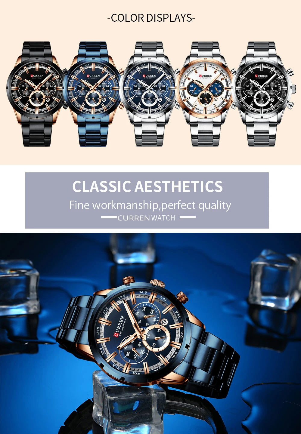 Business Watch | Blue Dial Stainless Steel Waterproof Luxury ⌚