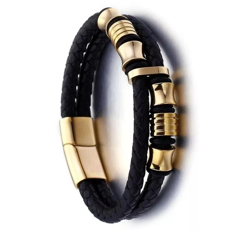 Shop All I Want A7592-Gold SHOP ALL I WANT Classic Cross Leather Bracelet for Men