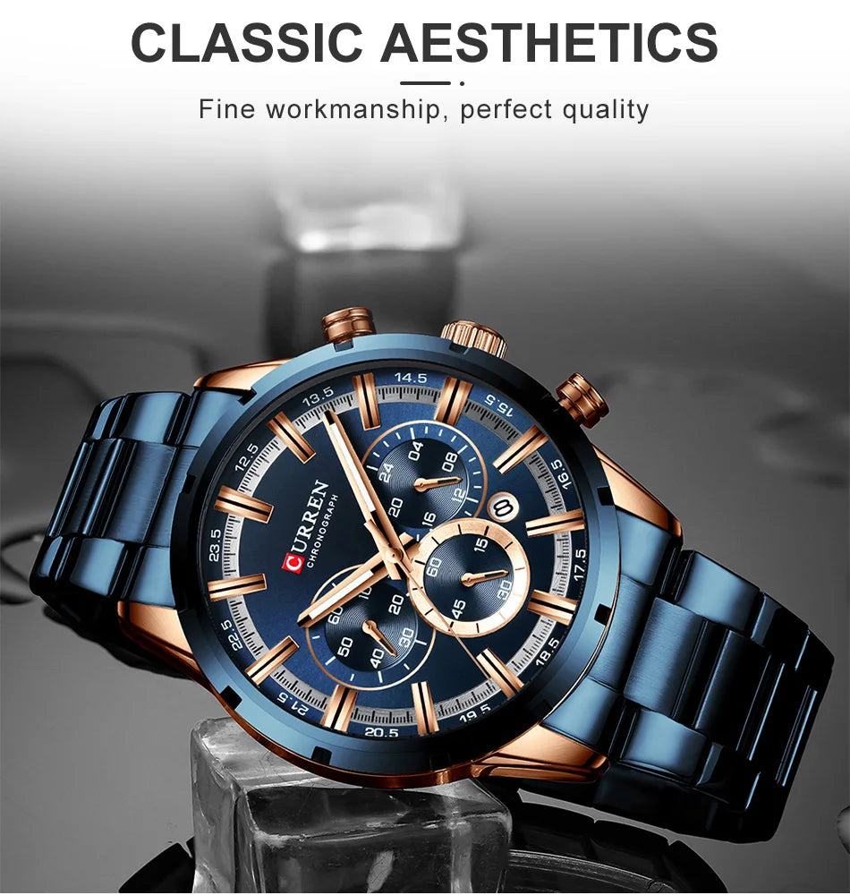 Men's Business Watch | Blue Dial Stainless Steel Waterproof Luxury ⌚