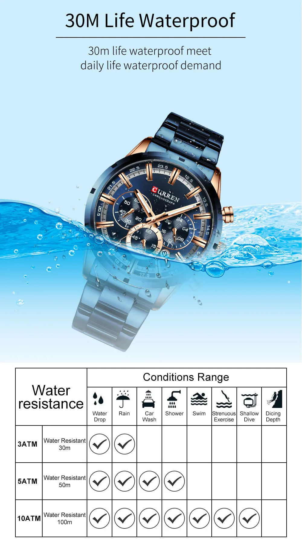 Business Watch | Blue Dial Stainless Steel Waterproof Luxury ⌚