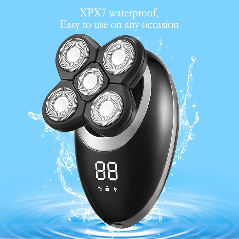 IPX7 Waterproof Electric Shaver – Rechargeable Beard Trimmer & Bald Head Shaving Machine with LCD Display 🧔⚡